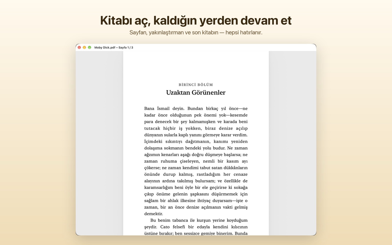 Kitap Fatihi, Mac üzerinde açık bir PDF kitap