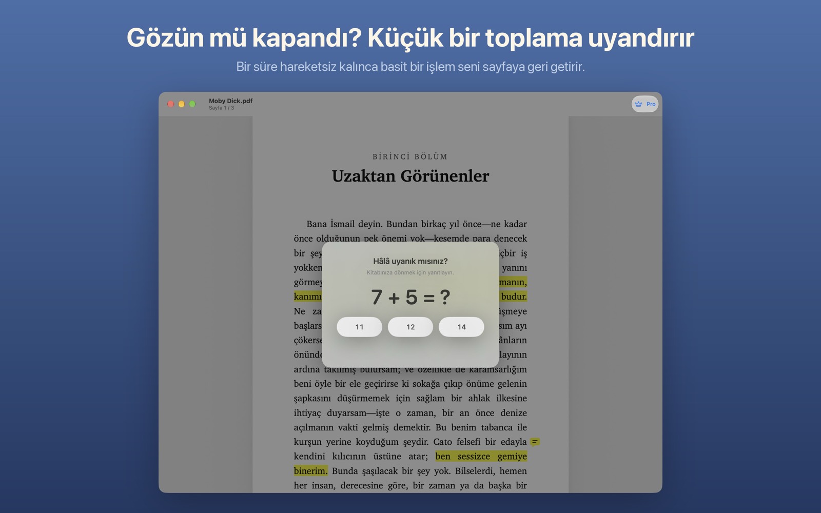 Uyanıklık denetimi: sayfa üzerinde basit bir toplama